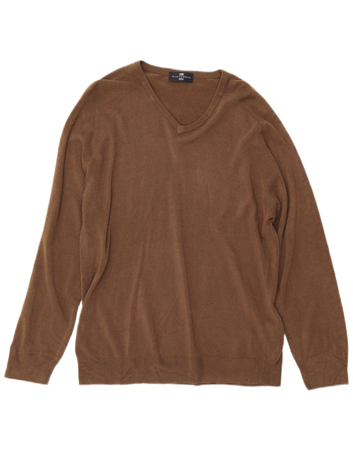 MARKS & SPENCER Herren Blue Harbor V-Ausschnitt Pullover Pullover Large Braun