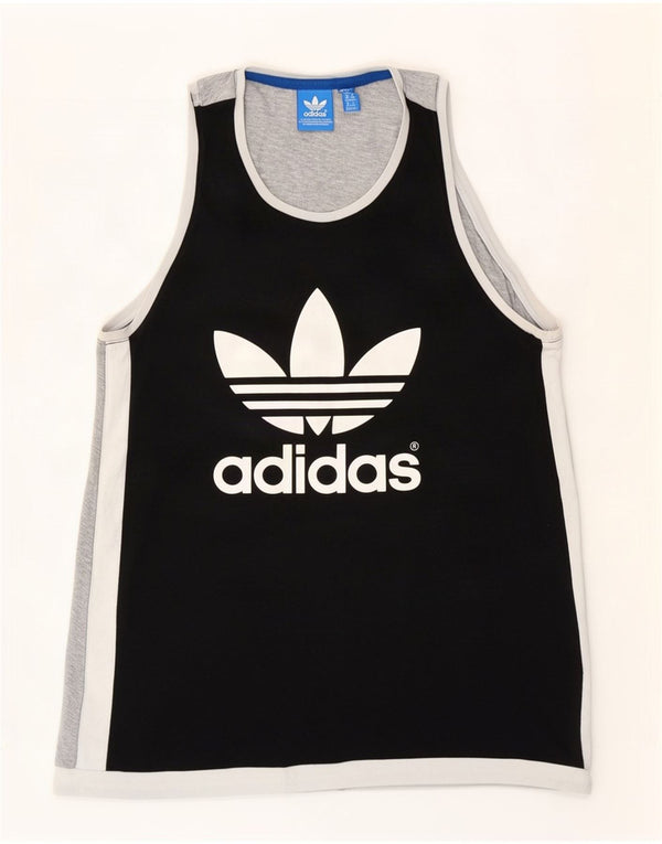 Adidas Damen Graphic Vest Top UK 12 Mittelschwarze Colourblock-Baumwolle