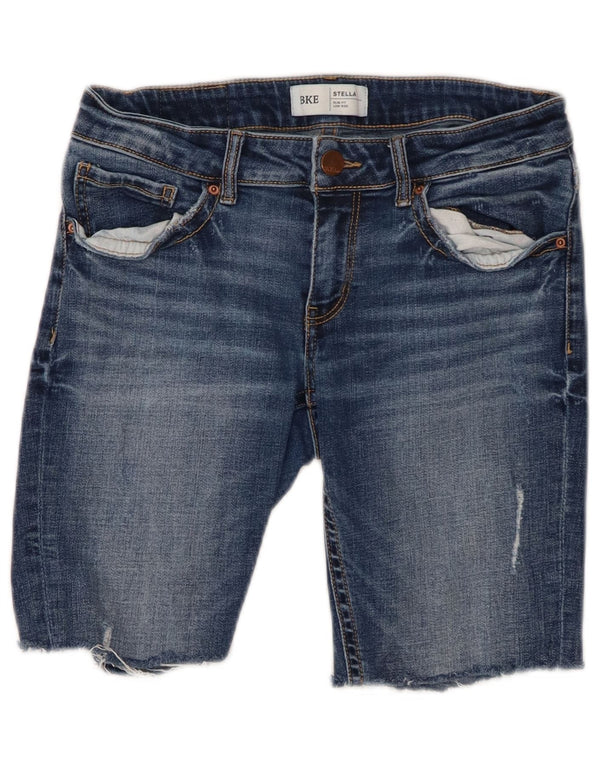 BKE Damen Stella Low Waist Distressed Denim Shorts W28 Mittelblaue Baumwolle