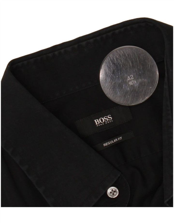 HUGO BOSS Herren-Hemd mit normaler Passform, Größe 16 1/2 42, groß, Schwarz