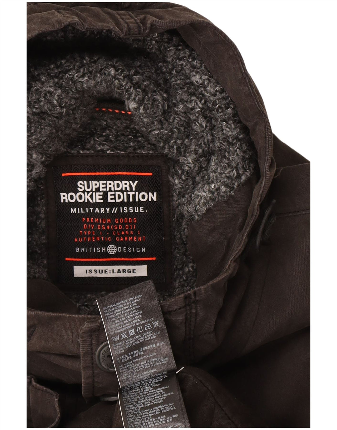 Superdry Herren Militär-Parka mit Kapuze, UK 40, Größe L, Grau, Baumwolle
