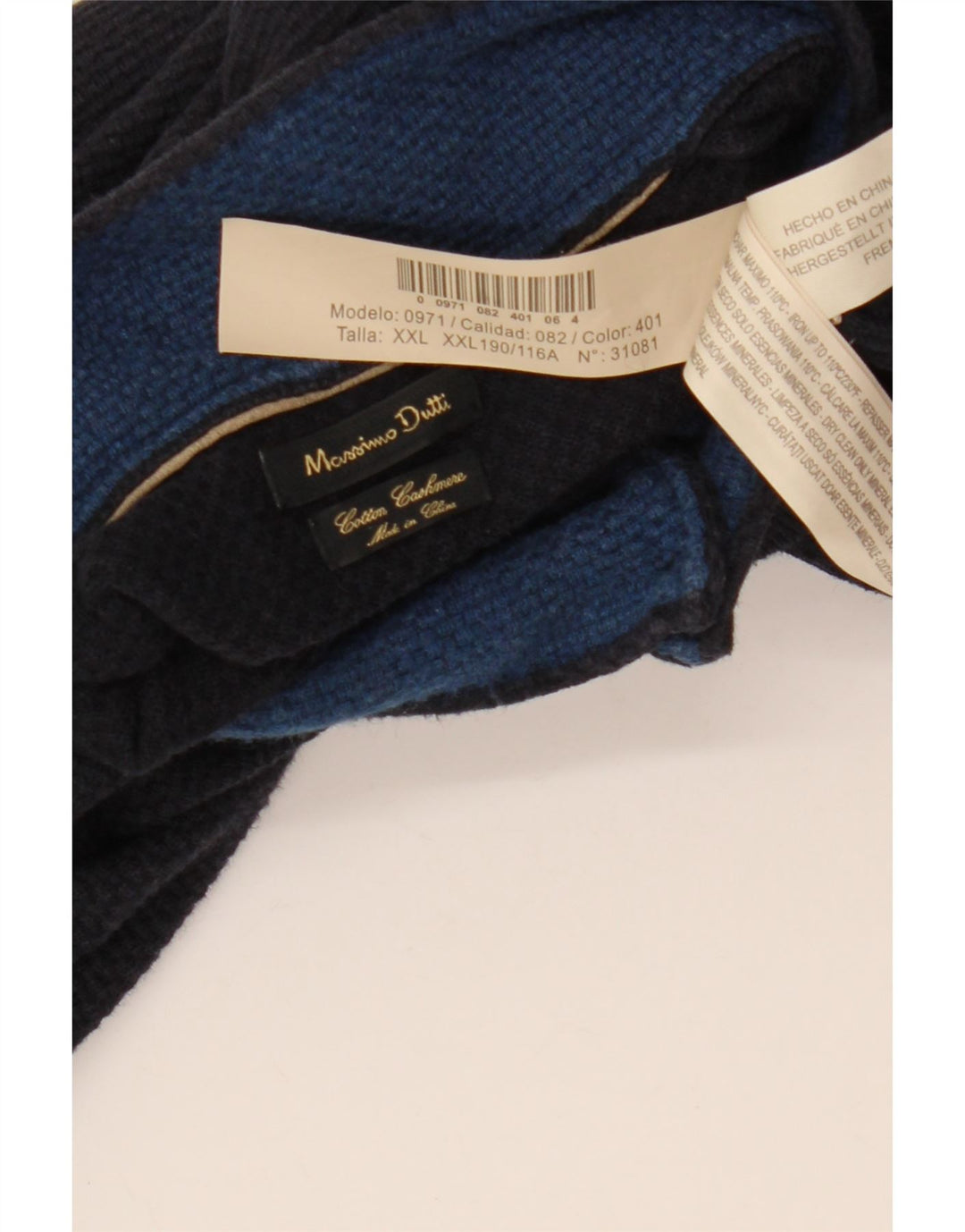 MASSIMO DUTTI Herren-Pullover mit Reißverschluss, 2XL, marineblaue Baumwolle