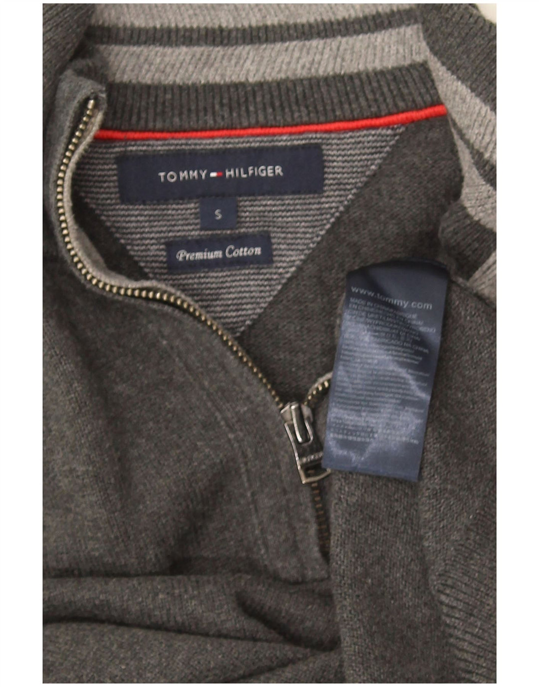 Tommy Hilfiger Herren-Pullover mit Reißverschluss am Hals, kleine graue Baumwolle