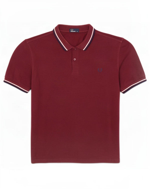 Fred Perry Mens Polo Shirt 2XL Burgundy Striped Cotton