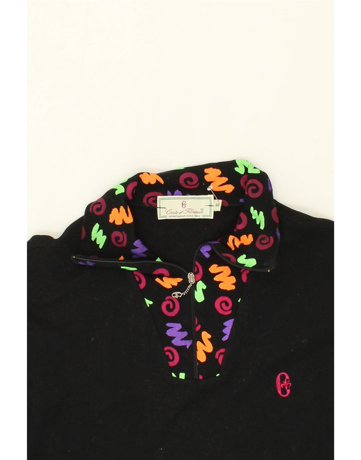 CONTE OF FLORENCE Womens Zip Neck Top Long Sleeve IT 44 Medium Black Vintage Conte of Florence and Second-Hand Conte of Florence from Messina Hembry 
