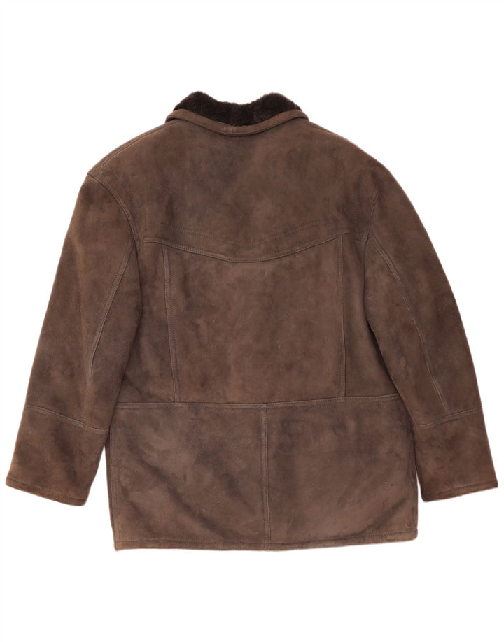 Vintage Herren Shearling Jacke IT 48 Mittelgraues Leder