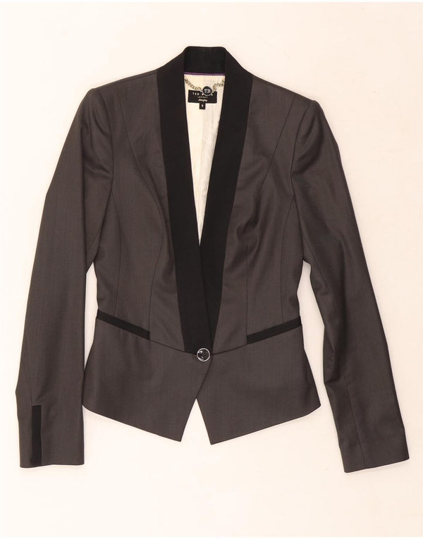 Ted Baker Damen Crop 1 Button Blazer Jacke Größe 0 2XS Grau Farbblock