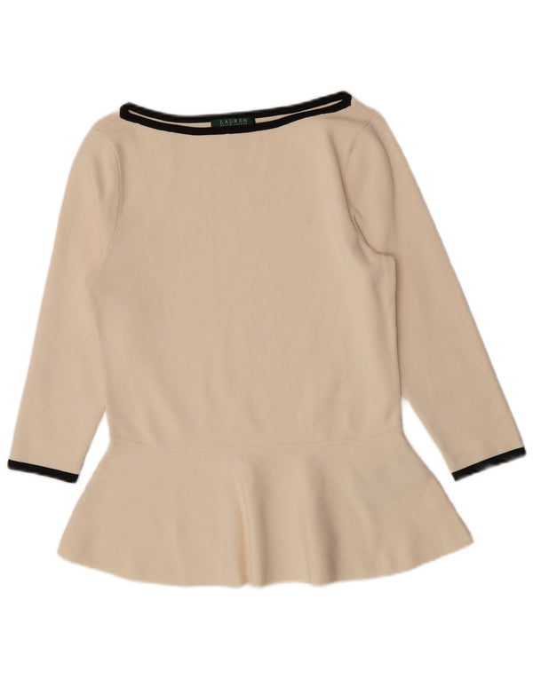 Ralph Lauren Damen-Blusenoberteil mit 3/4-Ärmeln, UK-Größe 44, Größe L, cremefarbene Viskose