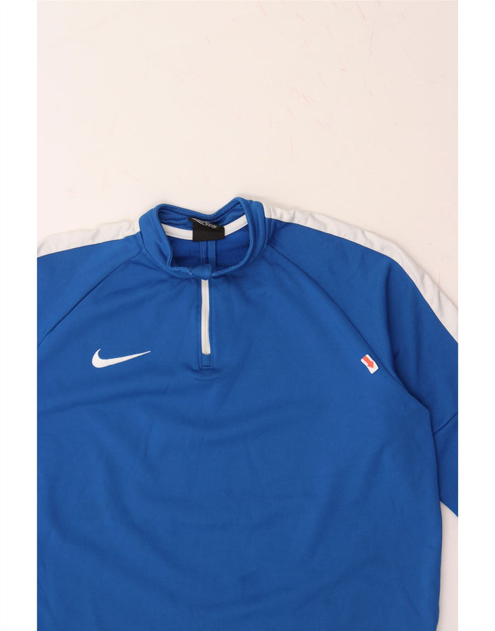 NIKE Boys Dri Fit Pullover Tracksuit Top 13-14 Years XL Blue Colourblock Vintage Nike and Second-Hand Nike from Messina Hembry 