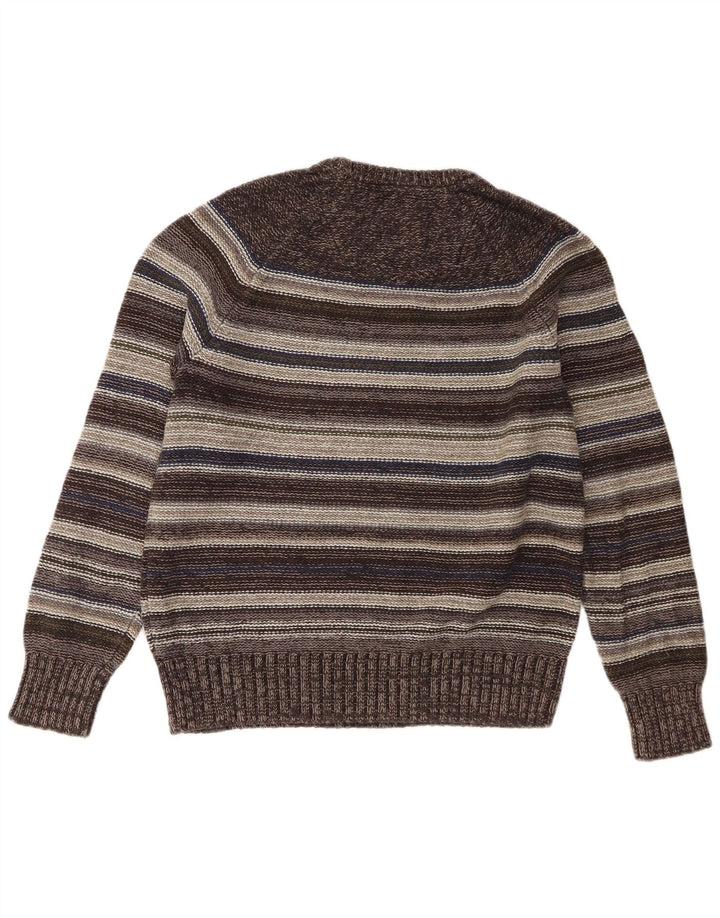 Fat Face Herren-Pullover mit Rundhalsausschnitt, mittelgrau, gestreift, Baumwolle