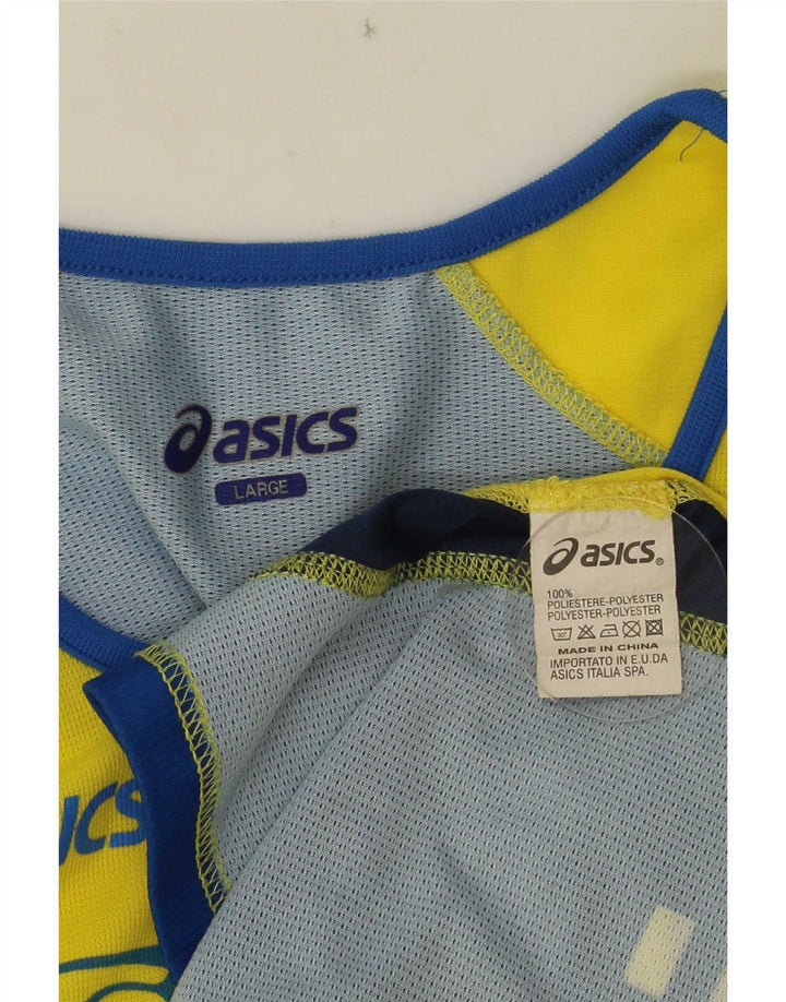 Asics Herren Grafik-Trägershirt, groß, gelbes Farbblock-Polyester