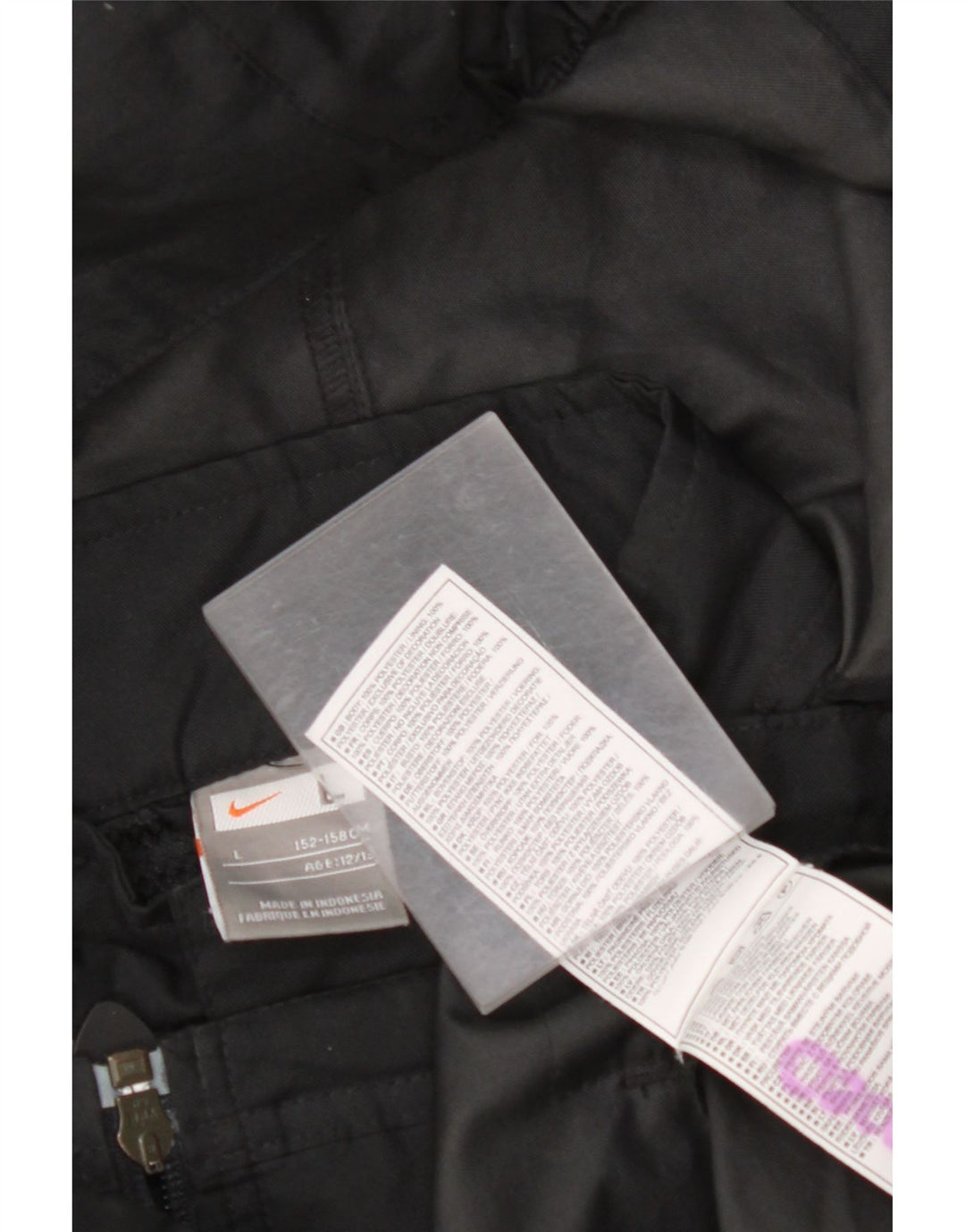 NIKE Jungen-Regenjacke mit Kapuze, 12–13 Jahre, groß, schwarzes Farbblock-Polyester