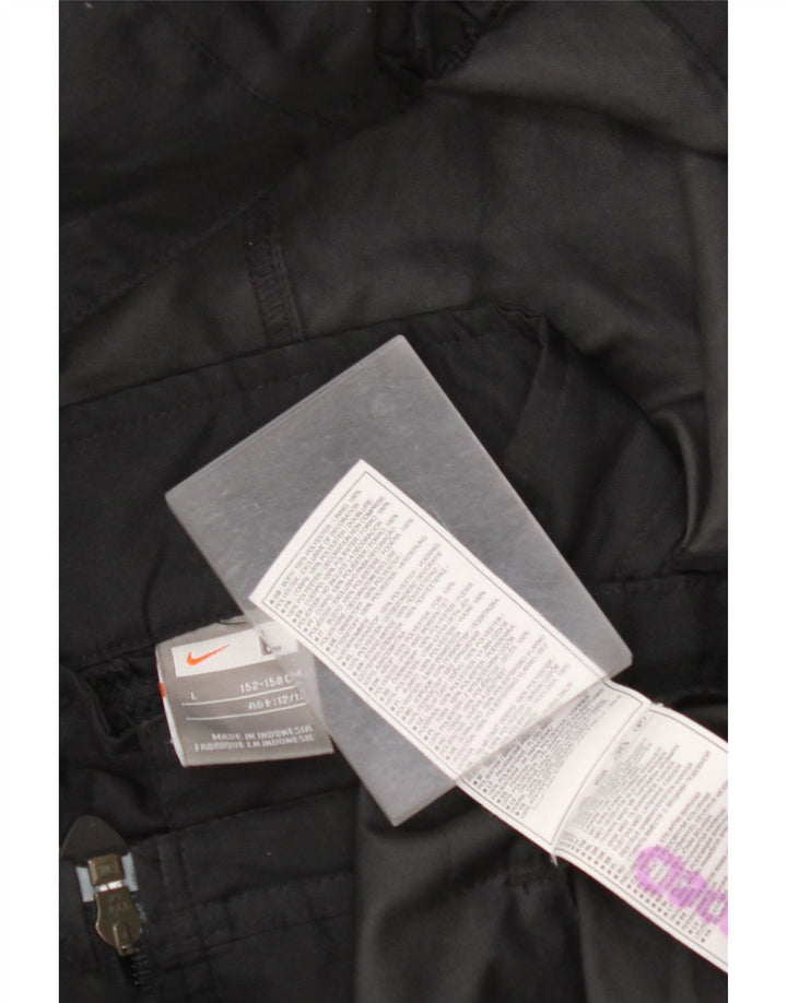 NIKE Jungen-Regenjacke mit Kapuze, 12–13 Jahre, groß, schwarzes Farbblock-Polyester