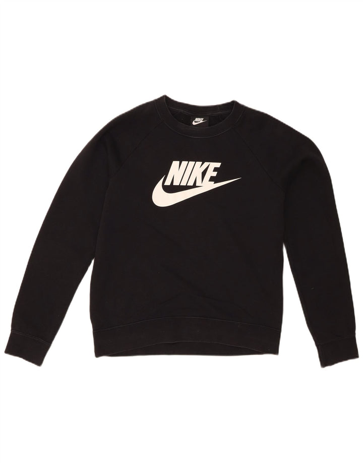 NIKE Womens Graphic Sweatshirt Jumper UK 10 Small Black Cotton