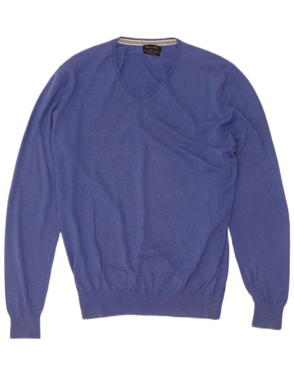 Massimo Dutti Mens V-Neck Jumper Sweater Medium Blue Cotton