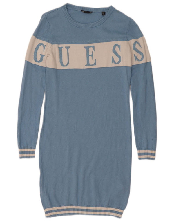 Guess Langarm-Pulloverkleid mit Grafik für Mädchen, 11–12 Jahre, blaues Farbblockdesign