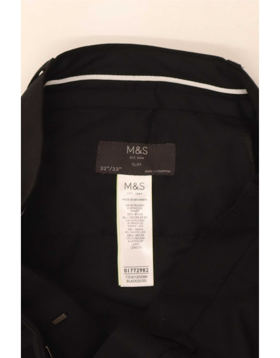 Marks & Spencer Herren Slim Fit Anzughose W32 L33 Schwarz Polyester