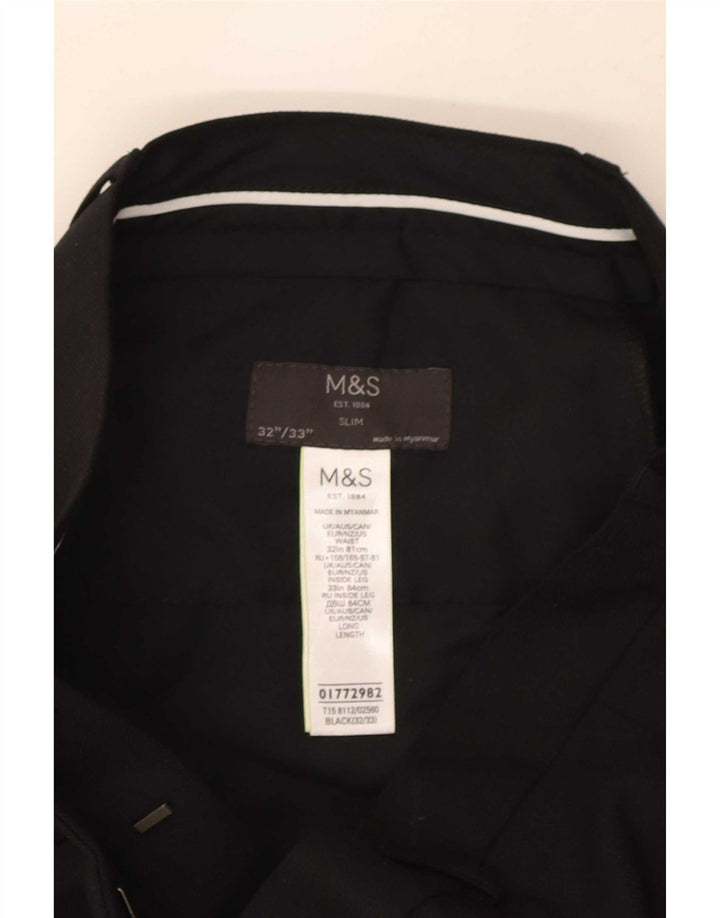 Marks & Spencer Herren Slim Fit Anzughose W32 L33 Schwarz Polyester