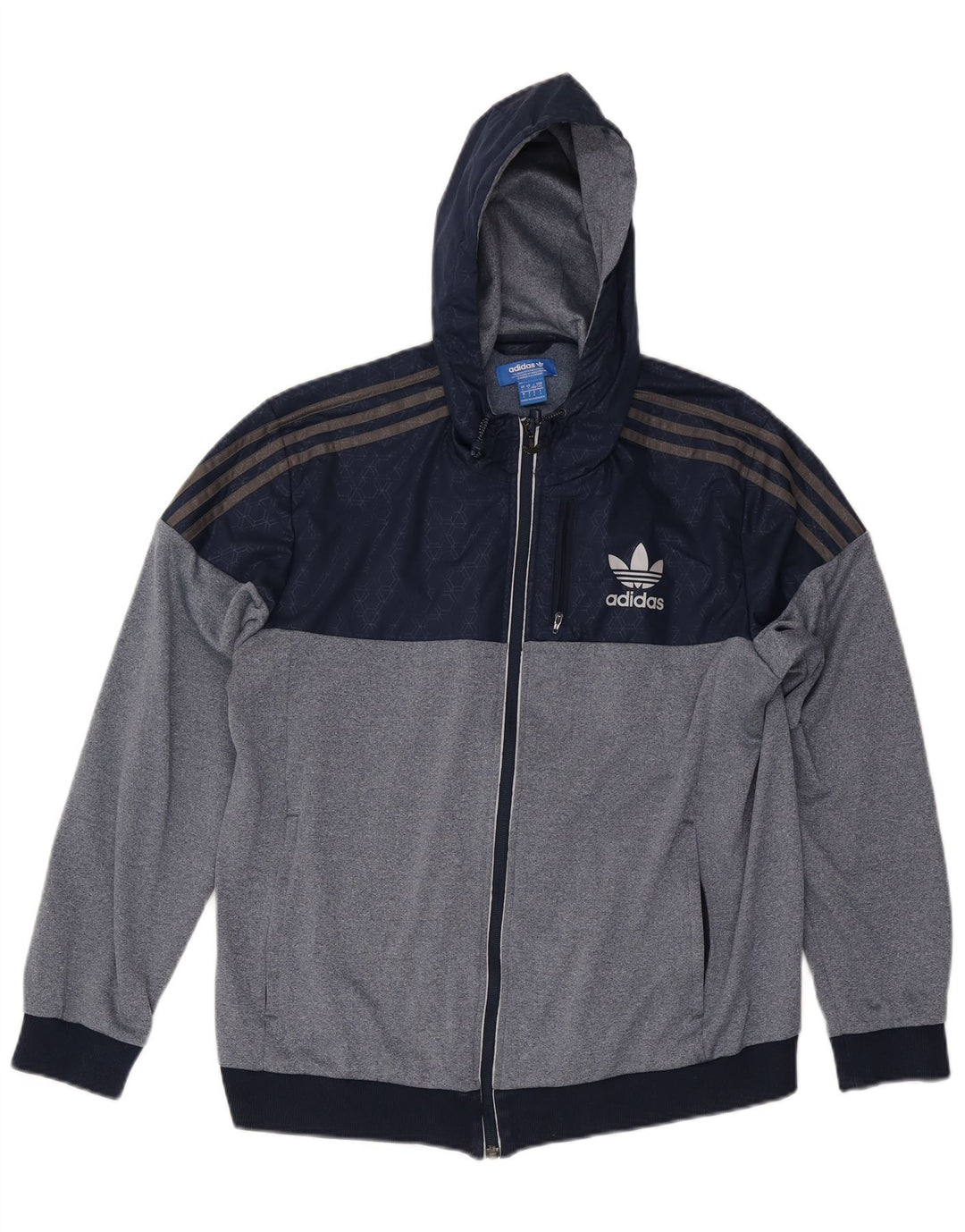 Adidas Herren-Trainingsanzug mit Kapuze, große Jacke, Marineblau, Farbblock
