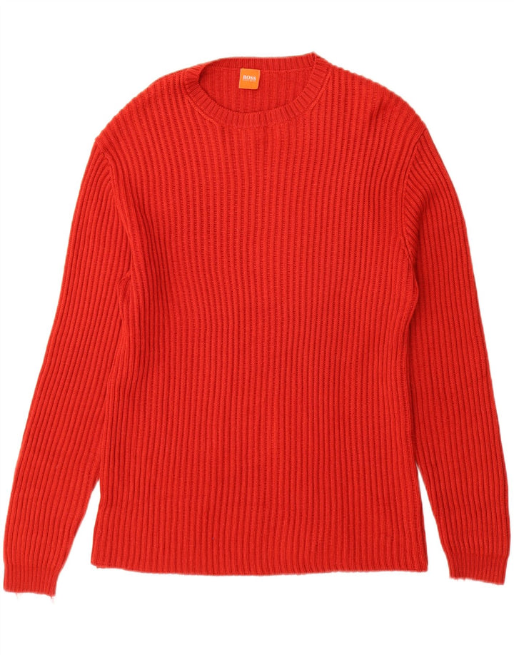 HUGO BOSS Herren-Pullover mit Rundhalsausschnitt, große rote Wolle