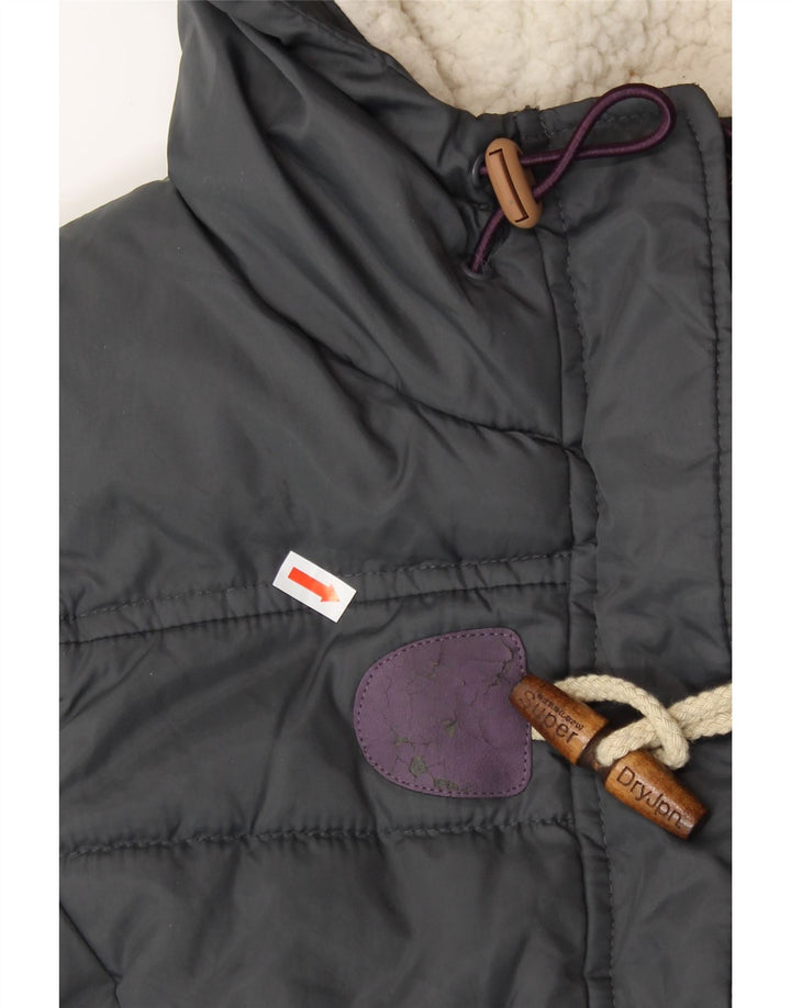 SUPERDRY Wattierte Damenweste mit Kapuze, UK 14, mittelgraues Polyester