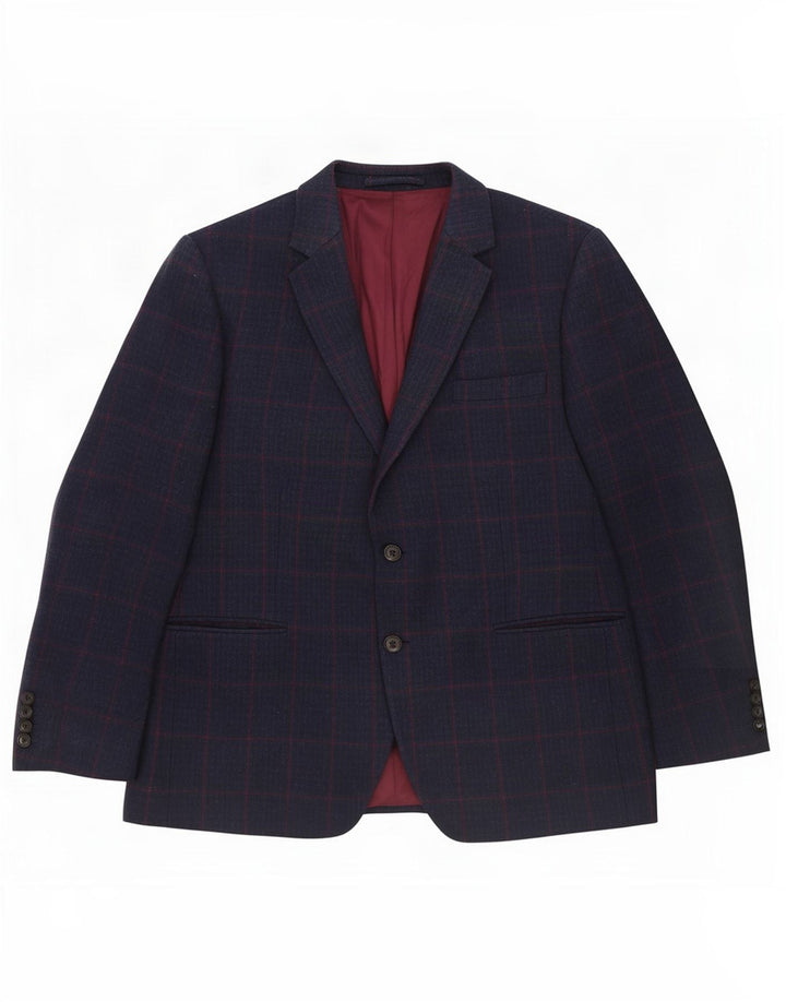 Marks & Spencer Herren-Blazer, kurz, 2 Knöpfe, UK 44, XL, Marineblau kariert