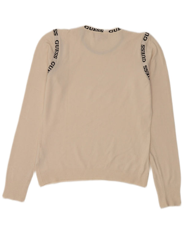 Guess Damen-Pullover mit grafischem Rundhalsausschnitt, UK 18, XL, Off-White-Viskose