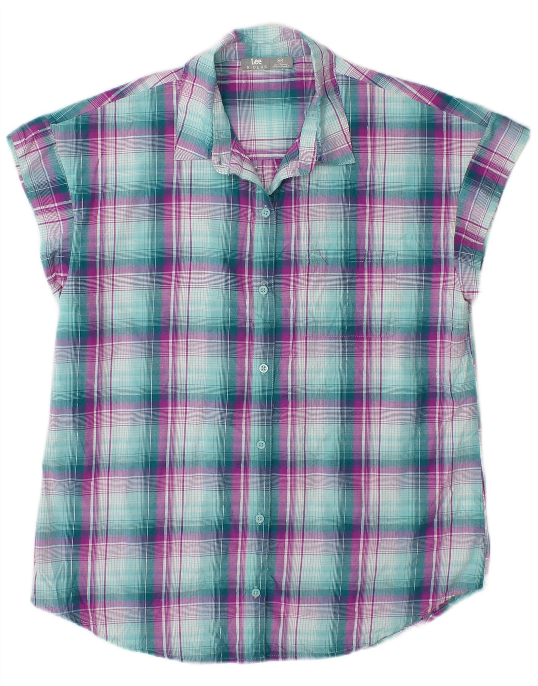Lee Womens Riders Ärmelloses Hemd UK 14 Mittelgrün kariertes Polyester