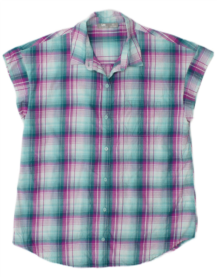 Lee Womens Riders Ärmelloses Hemd UK 14 Mittelgrün kariertes Polyester