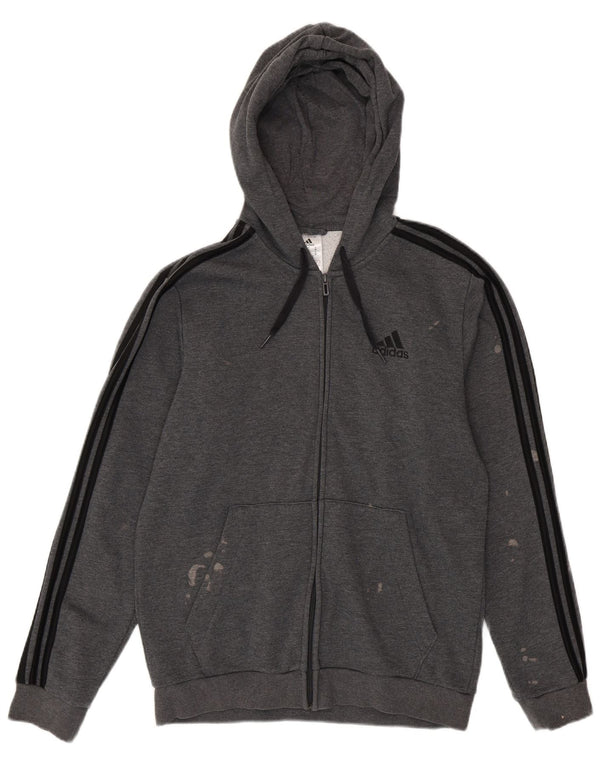 Adidas Damen Zip Hoodie Pullover UK 14 Mittelgraue Baumwolle