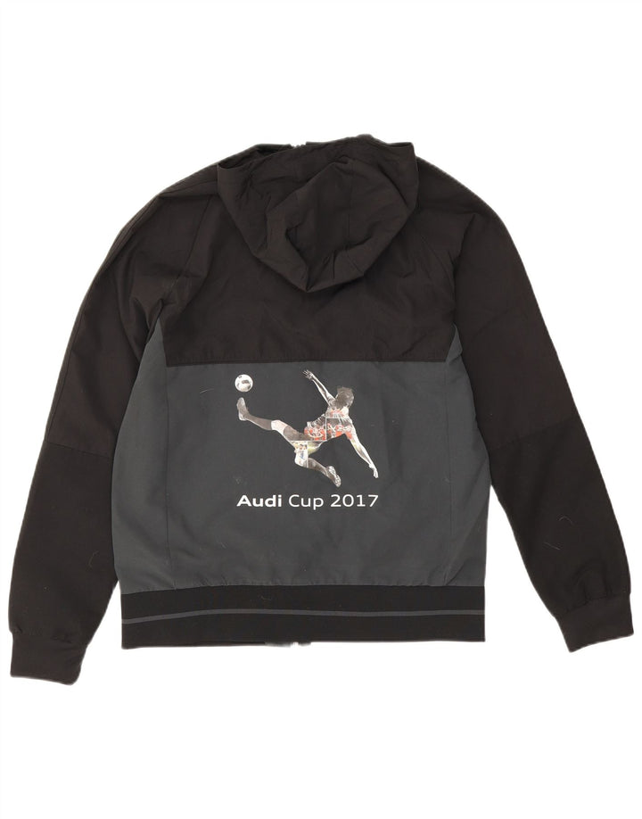 Adidas Jungen-Regenjacke mit Kapuze, 13–14 Jahre, schwarzes Colourblock-Polyester