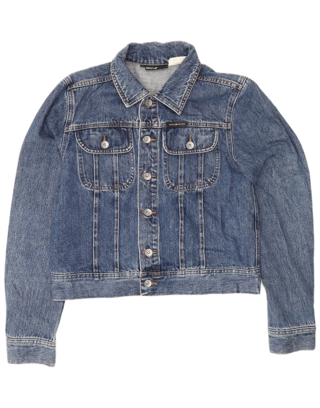 Dkny Womens Crop Denim Jacke UK 14 Große blaue Baumwolle