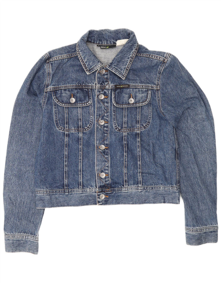 Dkny Womens Crop Denim Jacke UK 14 Große blaue Baumwolle
