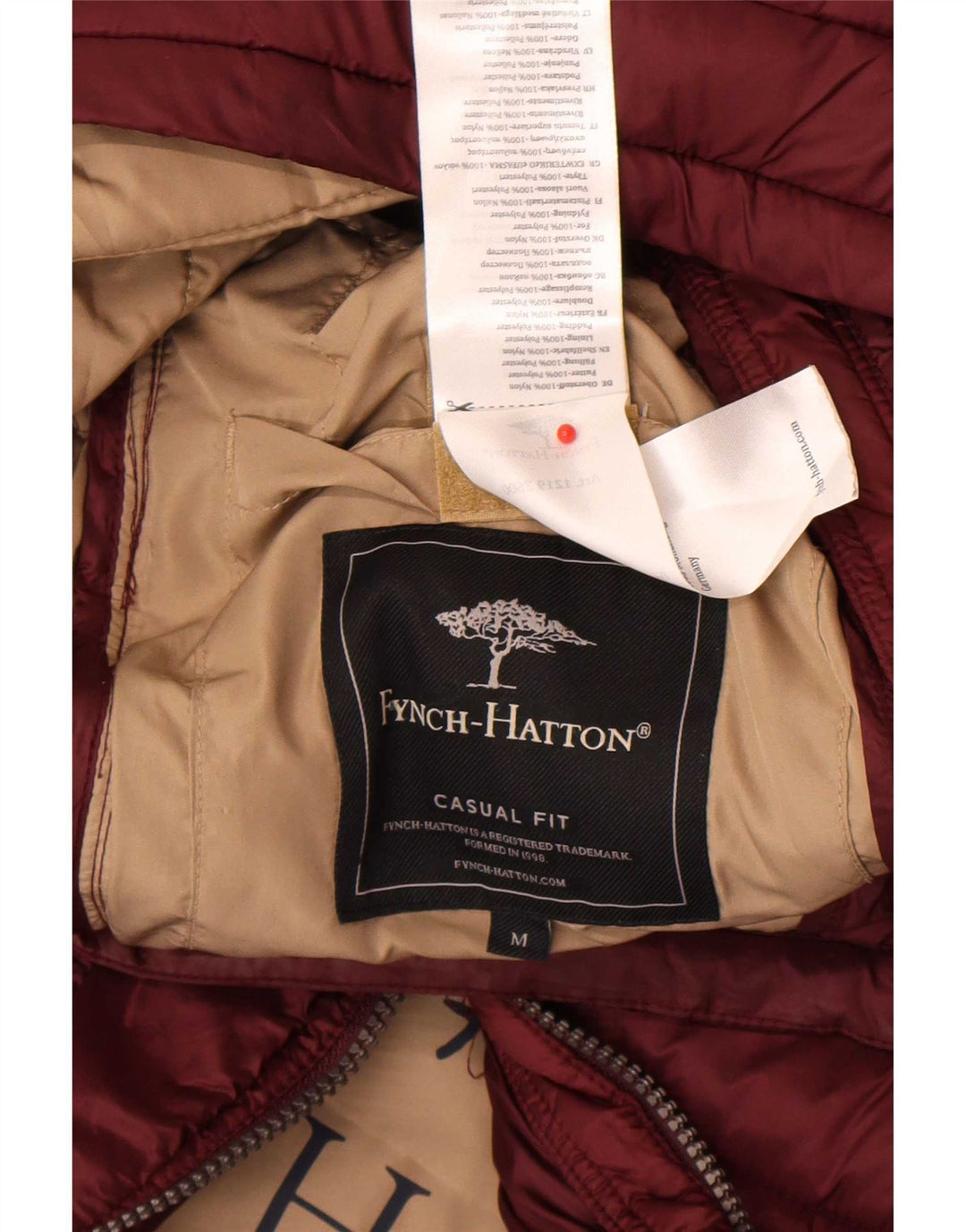 Fynch Hatton Herren Casual Fit gepolsterte Jacke UK 38 Medium Burgund Nylon