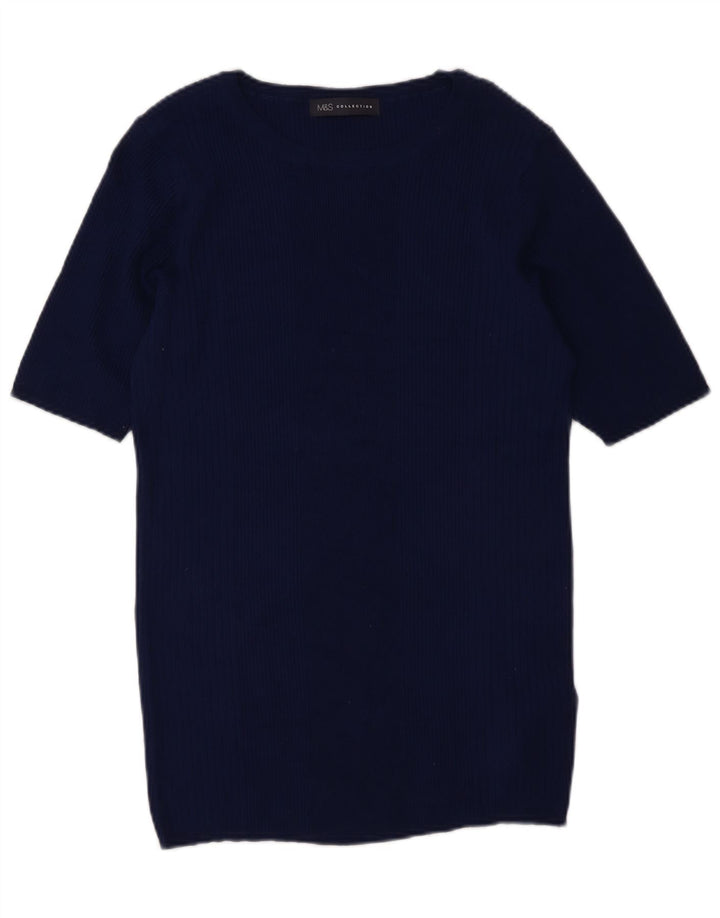 Marks & Spencer Damen Longline-Pullover mit U-Boot-Ausschnitt, UK 14, Medium Navy