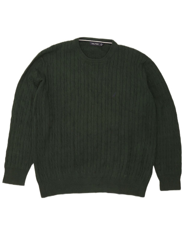 Nautica Herren-Pullover mit Rundhalsausschnitt, XL, grüne Baumwolle