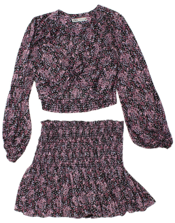 Zara Damen 2-teiliges Rock-Set UK 14 Large W32 Mehrfarbiges Blumenmuster