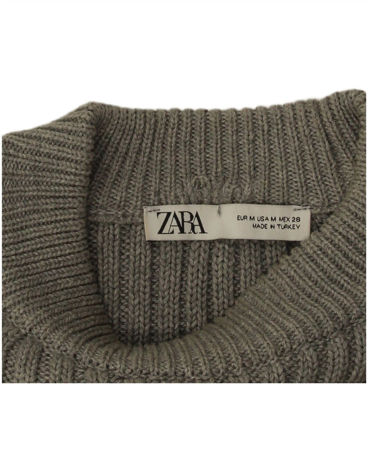 Zara Damen Crop Crew Neck Pullover Pullover UK 14 Mittelgraue Baumwolle