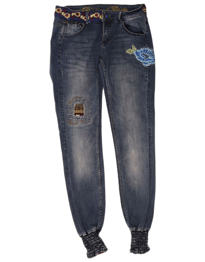 Desigual Damen Graphic Joggers Slim Jeans W28 L32 Blau Polyester