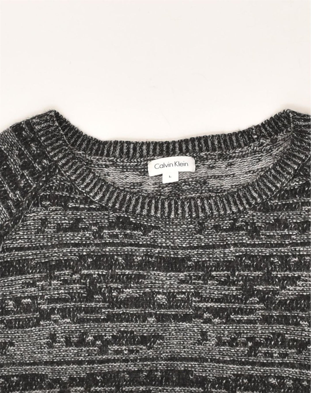 CALVIN KLEIN Womens Crew Neck Jumper Sweater UK 14 Large Grey Fair Isle | Vintage Calvin Klein | Thrift | Second-Hand Calvin Klein | Used Clothing | Messina Hembry 