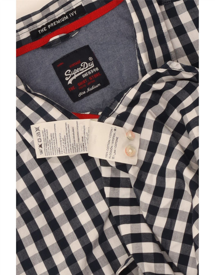 Superdry Herren-Hemd mit lockerer Passform, mittelblau, Gingham-Baumwolle