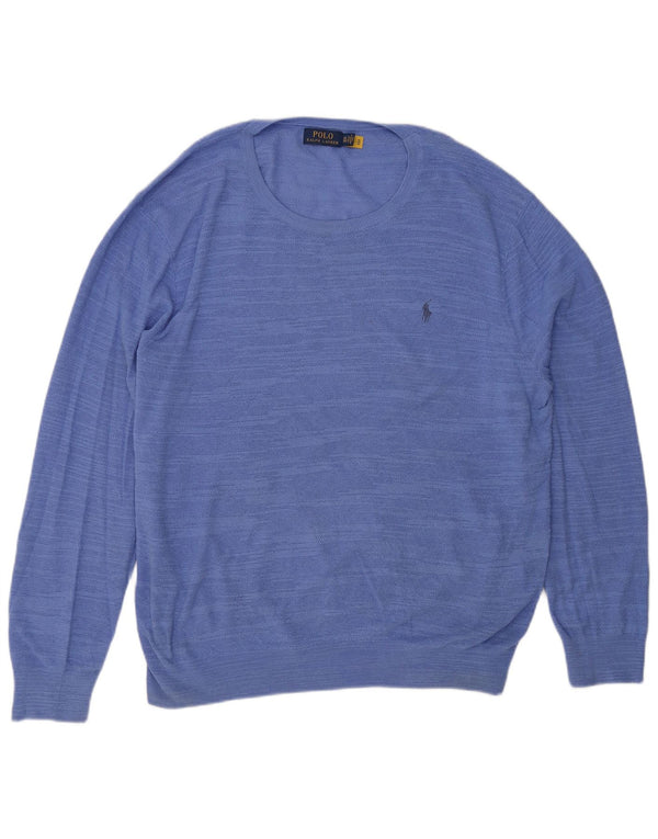Polo Ralph Lauren Herren-Pullover mit Rundhalsausschnitt, 2XL, blaue Nadelstreifen-Baumwolle