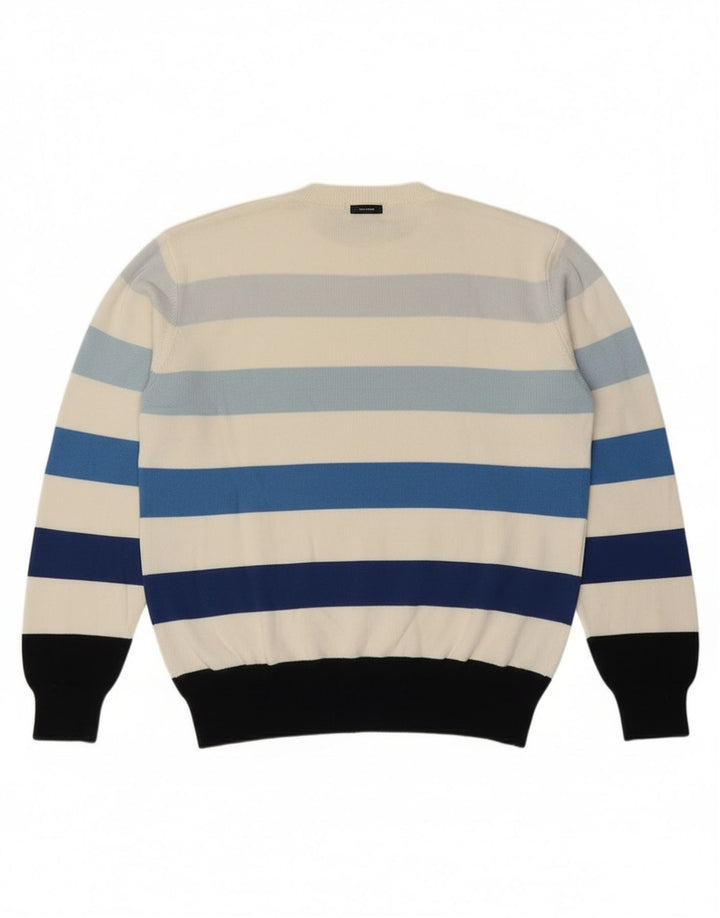 Nautica Herren-Pullover mit Rundhalsausschnitt, mittelgroße, cremefarbene, gestreifte Baumwolle