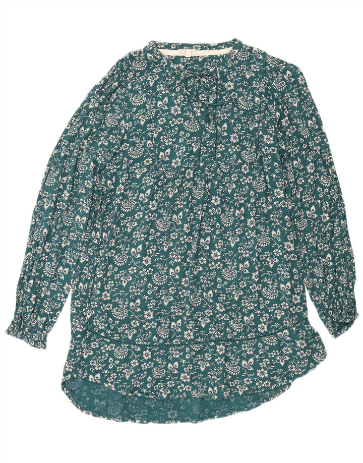 Fat Face Damen-Basic-Kleid UK 12 Mittelblaue Viskose mit Blumenmuster
