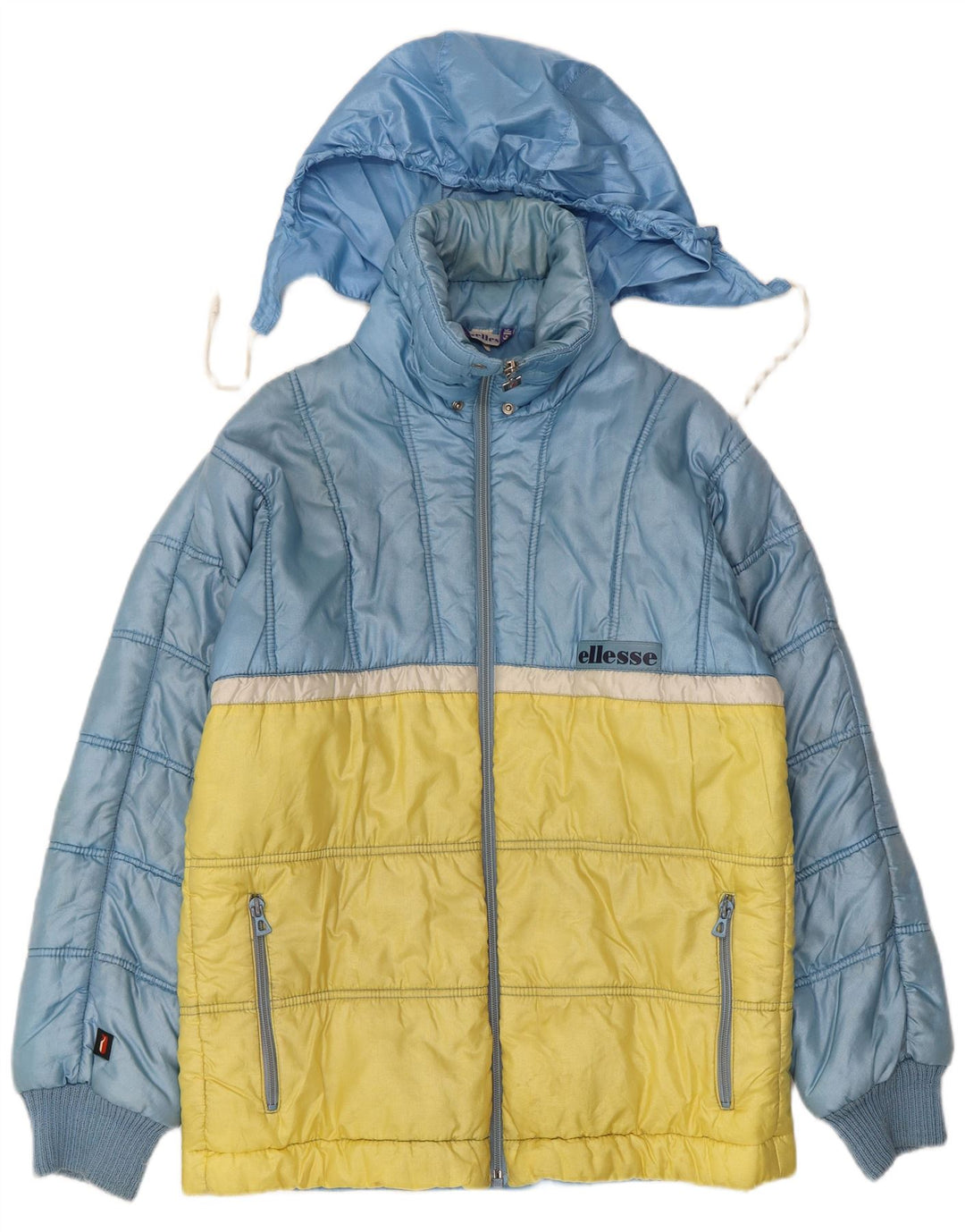 Ellesse wattierte Herrenjacke mit Kapuze, UK 38, mittelblaues Colourblock-Nylon