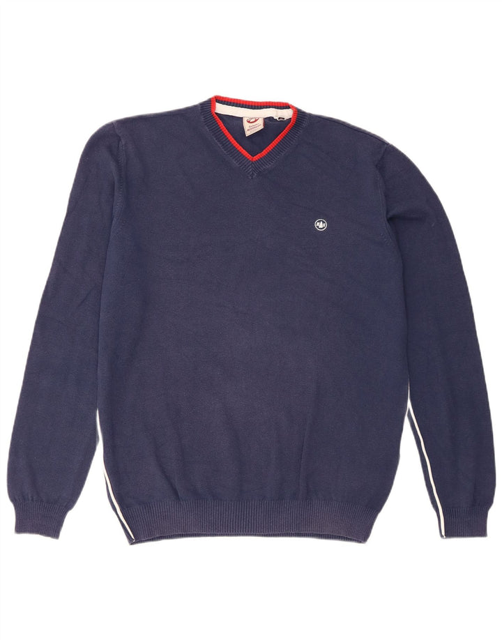 Murphy & Nye Herren-Sailmakers-Pullover mit V-Ausschnitt, groß, marineblaue Baumwolle