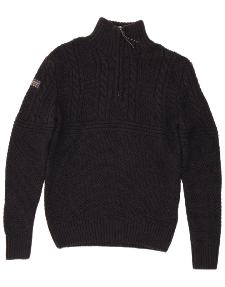 Superdry Herren-Pullover mit Reißverschluss am Kragen, Größe S, Schwarz, Acryl
