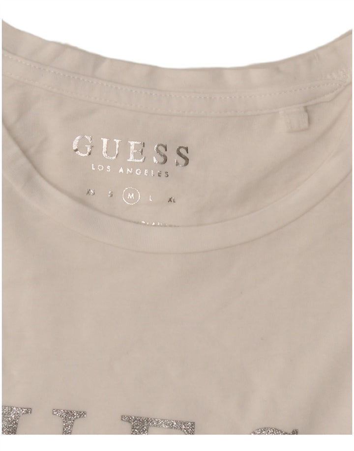 Guess Damen Grafik-T-Shirt-Oberteil UK 14 Medium Weiß