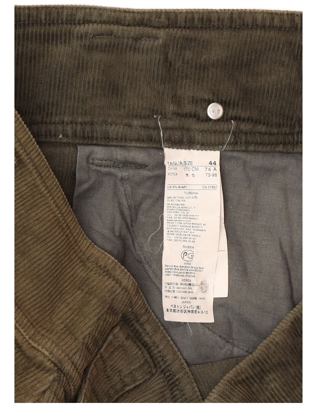 Benetton Damen Cordrock IT 44 Medium W32 Khaki Baumwolle