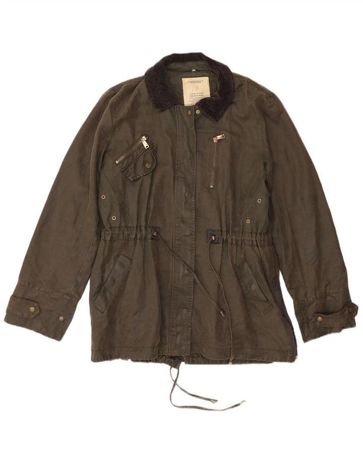 Zara Damen Trafaluc Utility Jacke UK 12 Medium Khaki Baumwolle